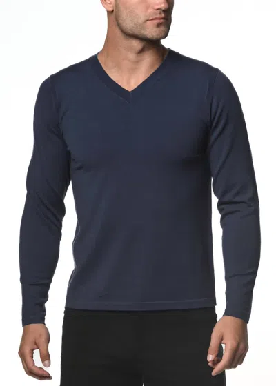 Postmarc Knitted V-neck Sweater In Navy In Blue