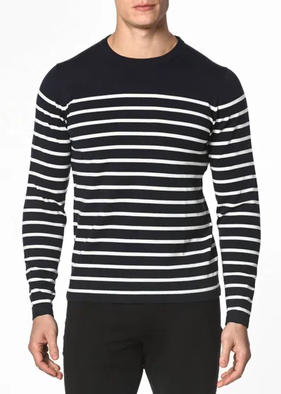Postmarc Long Sleeve Stripe Knit Sweater In Navy Stripe In Blue