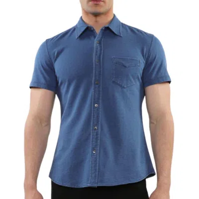 Postmarc Men's Stretch Knit Denim Short Sleeve Shirt In Vintage Blue