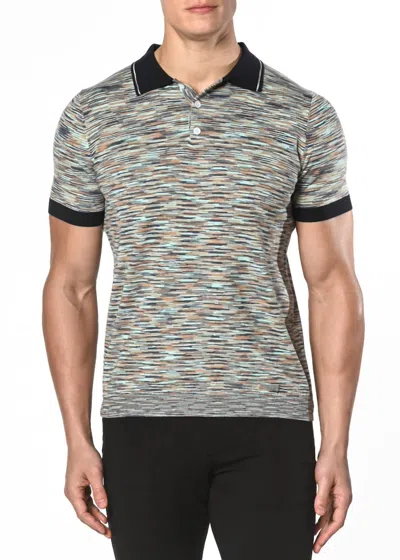 Postmarc Space-dyed Knit Polo Shirt In Green/navy In Gray