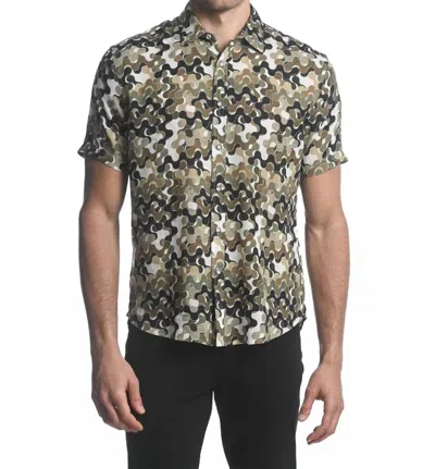Postmarc Squiggles Linen Short Sleeve Shirt In Spruce/ Black In Multi