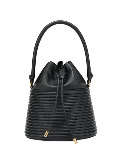 Potamy Drawstring Ribbed Leather Bucket Bag In Black