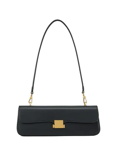 Potamy Flap Top Leather Shoulder Bag In Black