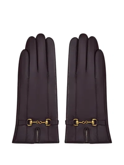 Potamy Horsebit-detail Leather Gloves In 퍼플
