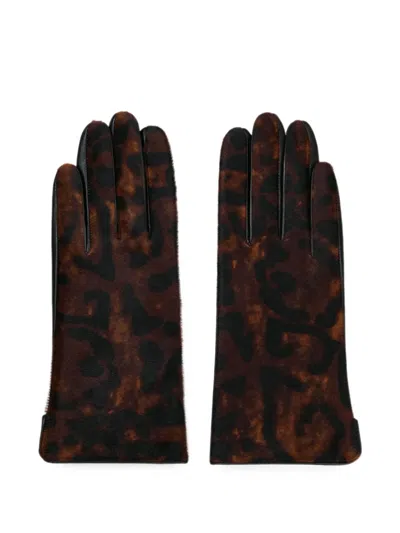 Potamy Leopard-print Panelled Gloves In 브라운