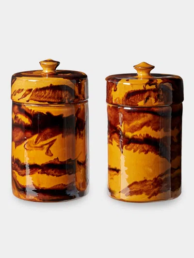Poterie De Cliousclat Hand-marbled Slipware Lidded Pots (set Of 2)