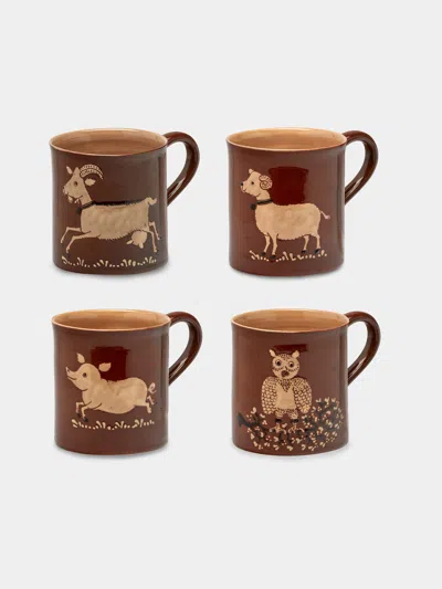 Poterie D’évires Poterie D'évires Animals Hand-painted Ceramic Mugs (set Of 4)