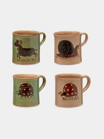 Poterie D’évires Poterie D'évires Animals Hand-painted Ceramic Mugs (set Of 4)