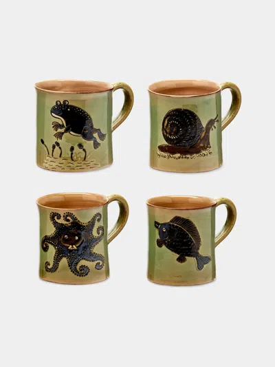 Poterie D’évires Poterie D'évires Animals Hand-painted Ceramic Mugs (set Of 4)