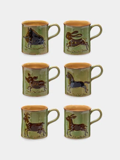 Poterie D’évires Poterie D'évires Animals Hand-painted Ceramic Mugs (set Of 6) In Multi