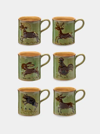 Poterie D’évires Poterie D'évires Animals Hand-painted Ceramic Mugs (set Of 6) In Multi