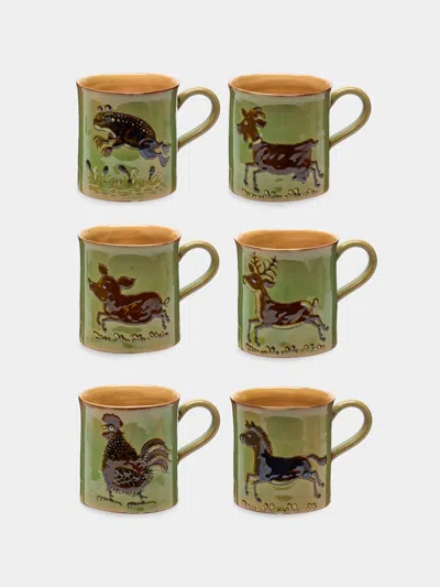 Poterie D’évires Poterie D'évires Animals Hand-painted Ceramic Mugs (set Of 6) In Multi