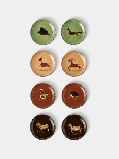 Poterie D’évires Poterie D'évires Animals Hand-painted Ceramic Plates - 8in/20cm (set Of 8) In Multi