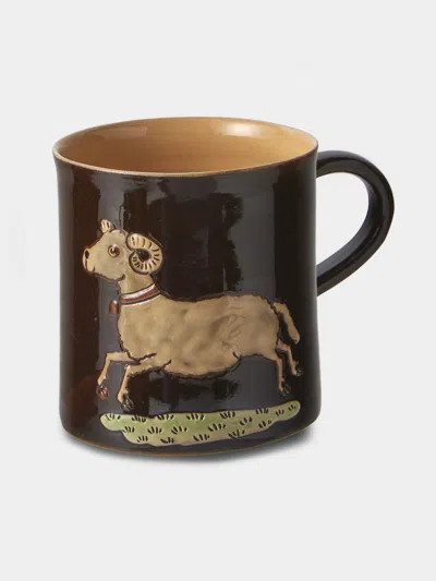 Poterie D’évires Poterie D'évires Animals Hand-painted Ceramic Mugs (set Of 4) In Brown