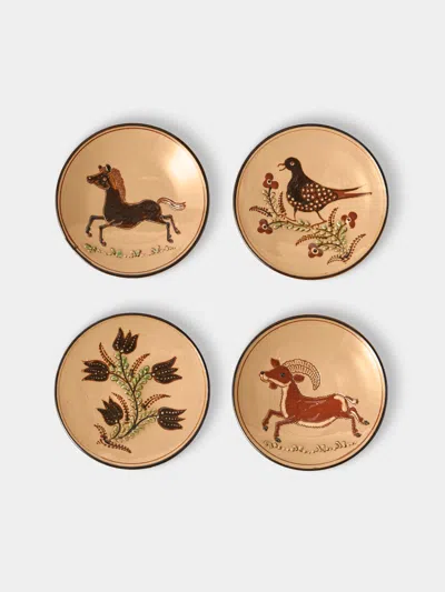 Poterie D’évires Poterie D'évires Animals Hand-painted Ceramic Plates - 5.5in/14cm (set Of 4) In Brown