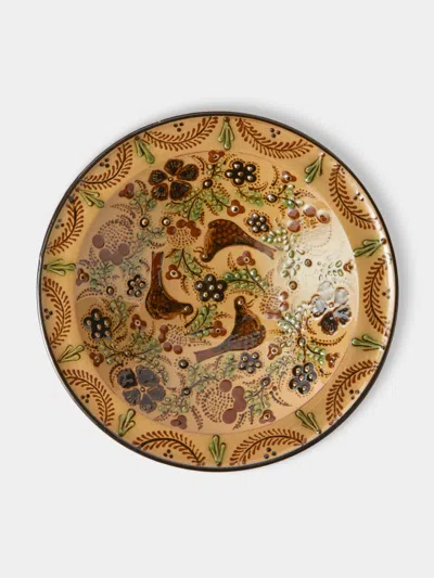 Poterie D’évires Poterie D'évires Birds And Flowers Hand-painted Ceramic Small Serving Bowl In Brown