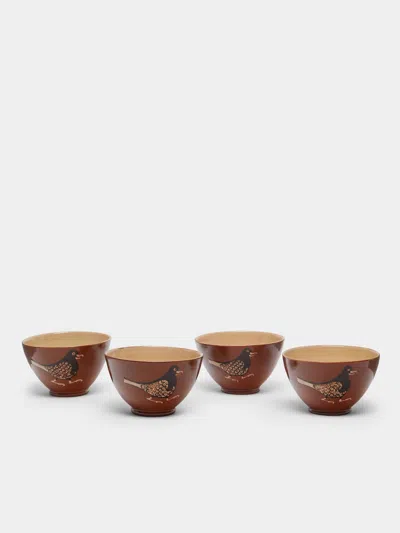 Poterie D’évires Birds Hand-painted Ceramic Cereal Bowls (set Of 4) In Animal Print