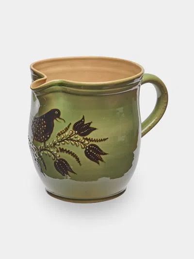 Poterie D’évires Poterie D'évires Birds Hand-painted Ceramic Jug (70.5oz/2l) In Green