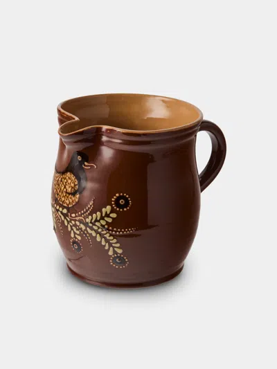Poterie D’évires Poterie D'évires Birds Hand-painted Ceramic Medium Jug In Brown