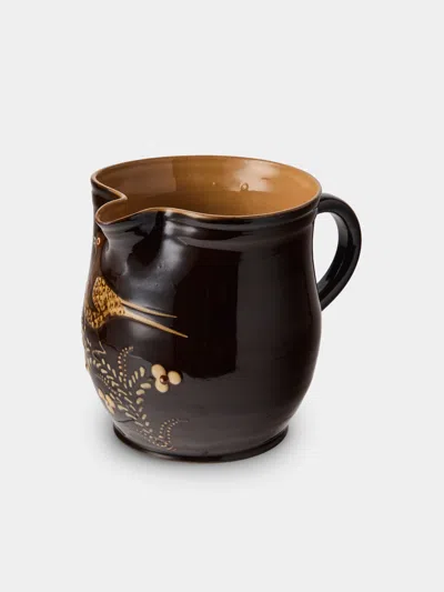 Poterie D’évires Poterie D'évires Birds Hand-painted Ceramic Medium Jug In Burgundy