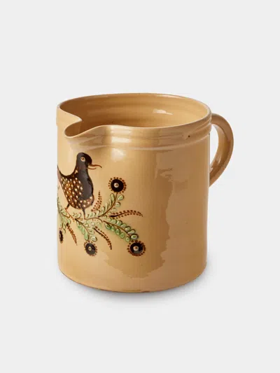 Poterie D’évires Poterie D'évires Birds Hand-painted Ceramic Straight-edge Medium Jug In Brown