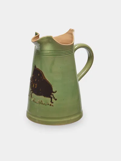 Poterie D’évires Poterie D'évires Boars Hand-painted Ceramic Large Milk Jug In Green