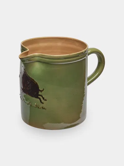 Poterie D’évires Poterie D'évires Boars Hand-painted Ceramic Straight-edge Jug (70.5oz/2l) In Multi