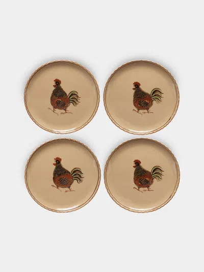 Poterie D’évires Chickens Hand-painted Ceramic Dinner Plates (set Of 4) In Animal Print