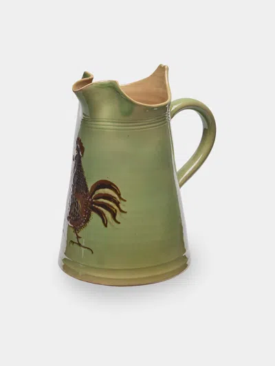 Poterie D’évires Poterie D'évires Chickens Hand-painted Ceramic Large Milk Jug In Green