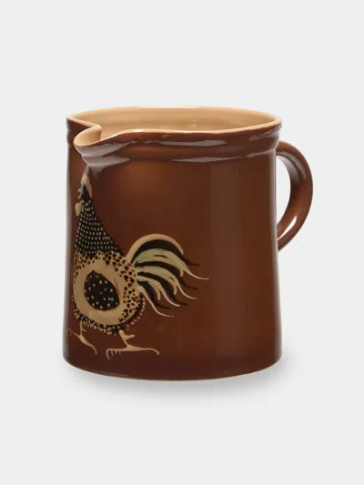 Poterie D’évires Poterie D'évires Chickens Hand-painted Ceramic Straight-edge Jug (34oz/1l) In Brown
