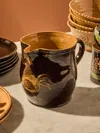 Poterie D’évires Poterie D'évires Chickens Hand-painted Ceramic Medium Jug In Brown