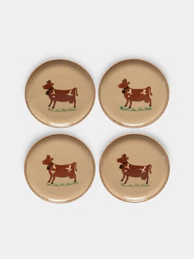 Poterie D’évires Cows Hand-painted Ceramic Dinner Plates (set Of 4) In Animal Print