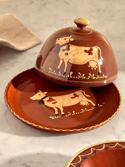 Poterie D’évires Poterie D'évires Cows Hand-painted Ceramic Large Butter Dish