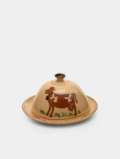 Poterie D’évires Poterie D'évires Cows Hand-painted Ceramic Large Lidded Butter Dish