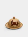 Poterie D’évires Poterie D'évires Cows Hand-painted Ceramic Large Lidded Butter Dish In Multi