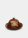 Poterie D’évires Poterie D'évires Cows Hand-painted Ceramic Large Lidded Butter Dish In Multi