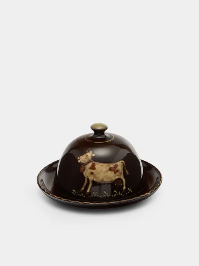 Poterie D’évires Poterie D'évires Cows Hand-painted Ceramic Large Lidded Butter Dish