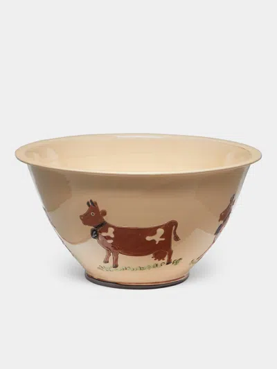 Poterie D’évires Cows Hand-painted Ceramic Large Salad Bowl In Animal Print