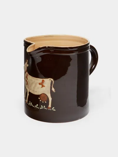 Poterie D’évires Poterie D'évires Cows Hand-painted Ceramic Large Straight-edge Jug In Multi