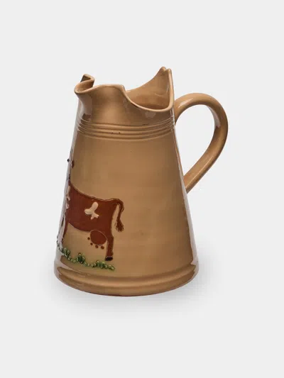 Poterie D’évires Poterie D'évires Cows Hand-painted Ceramic Milk Jug In Brown