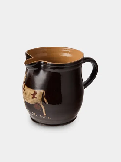 Poterie D’évires Poterie D'évires Cows Hand-painted Ceramic Medium Jug In Brown