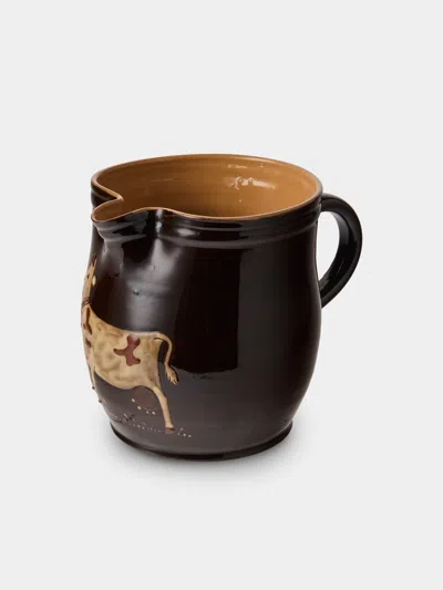 Poterie D’évires Poterie D'évires Cows Hand-painted Ceramic Medium Jug In Black