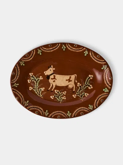 Poterie D’évires Poterie D'évires Cows Hand-painted Ceramic Oval Platter