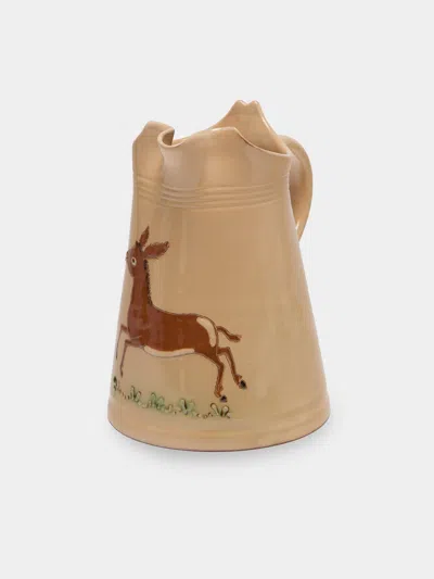 Poterie D’évires Poterie D'évires Donkeys Hand-painted Ceramic Milk Jug In Brown