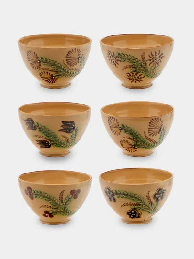 Poterie D’évires Poterie D'évires Flowers Hand-painted Ceramic Bowls (set Of 6) In Multi