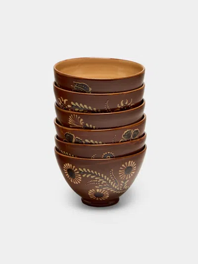 Poterie D’évires Poterie D'évires Flowers Hand-painted Ceramic Bowls (set Of 6) In Multi