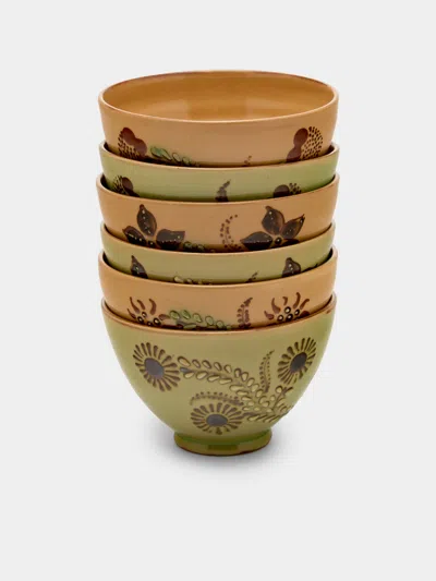 Poterie D’évires Poterie D'évires Flowers Hand-painted Ceramic Bowls (set Of 6) In Multi