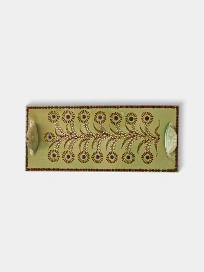 Poterie D’évires Poterie D'évires Flowers Hand-painted Ceramic Cheese Platter In Green