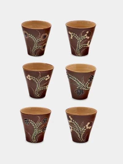 Poterie D’évires Poterie D'évires Flowers Hand-painted Ceramic Coffee Cups (set Of 6)