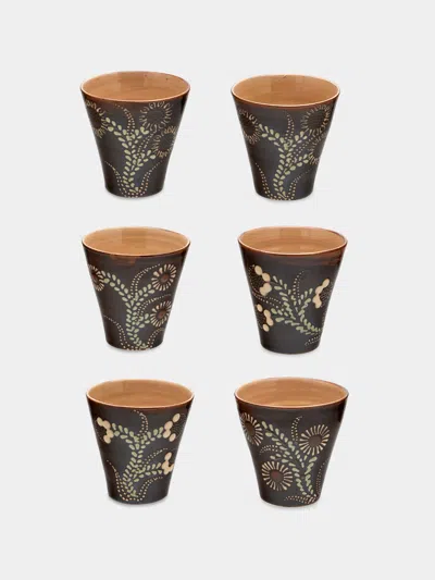 Poterie D’évires Poterie D'évires Flowers Hand-painted Ceramic Coffee Cups (set Of 6)